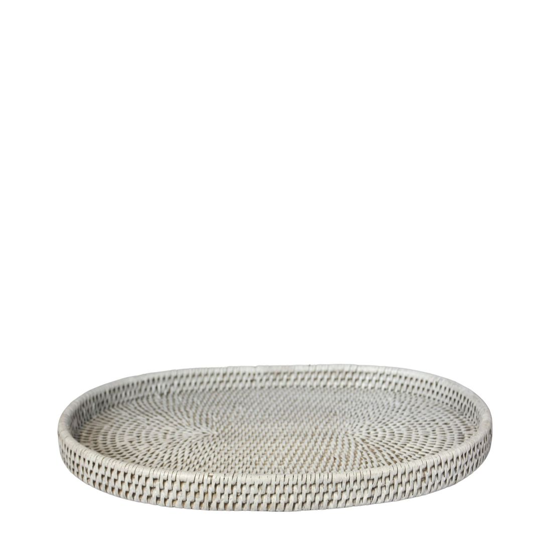 RATTAN OVAL TRAY WHITE LGE image 1